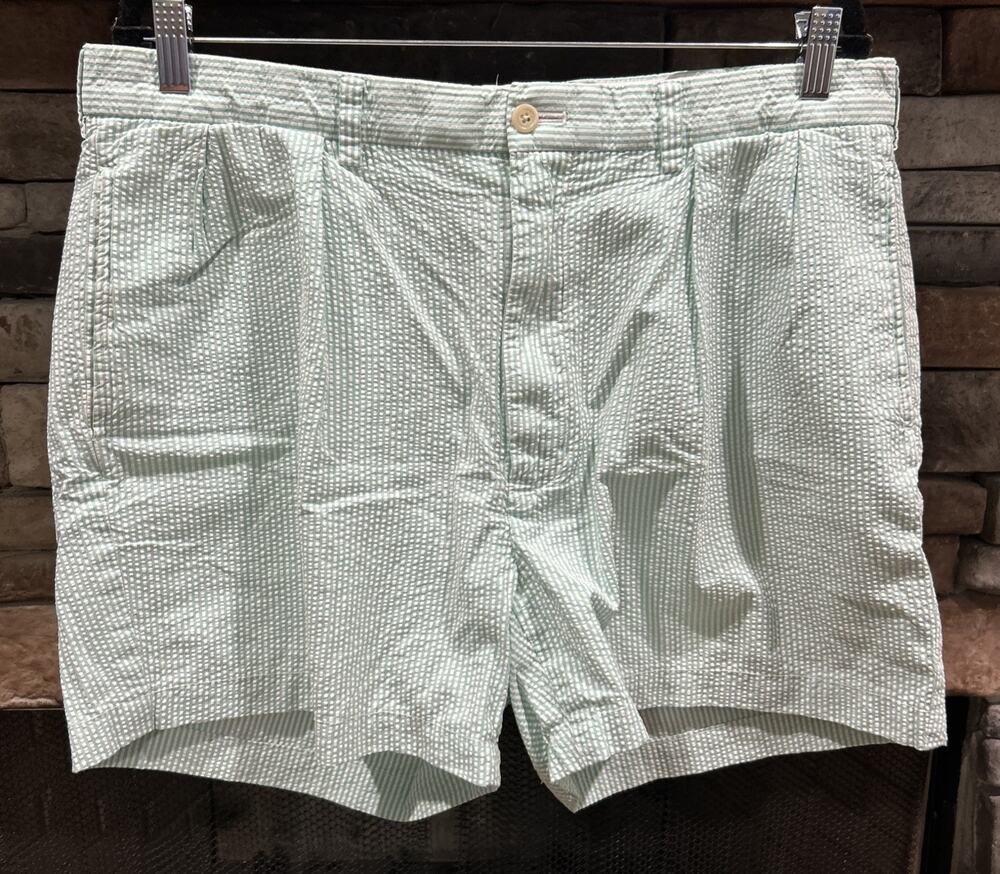 Men’s POLO GOLF Ralph Lauren Green/White Seersucker FAIRWAY Shorts 36 *B6